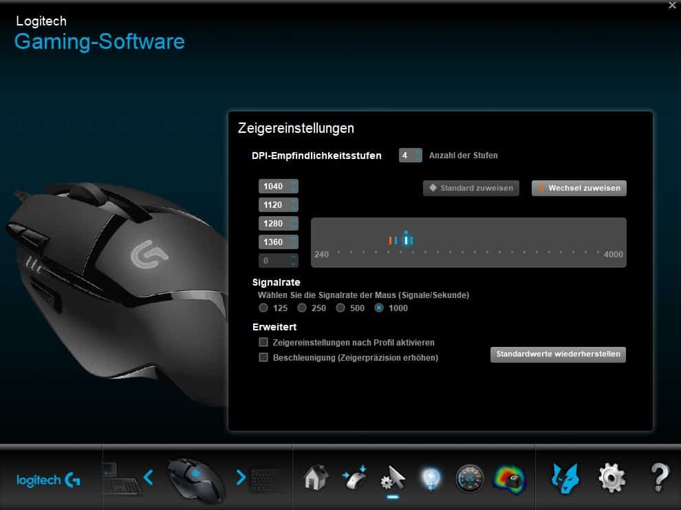 DPI Mauseinstellungen von Logitech Gaming Maus
